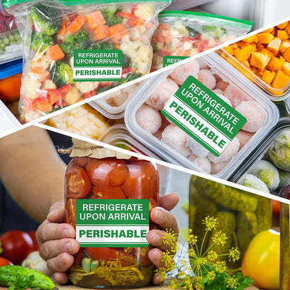 500 Pcs Waterproof Perishable Stickers for Shipping 3 × 2 Inch Perishable Refrigerate Upon Arrival Labels Green Keep Refrigerated Warning Stickers Packing Labels for Food Delivery Cold Chain