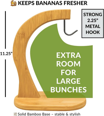 Bamboo Banana Hanger Stand – Wooden Countertop Banana Hook Holder for Kitchen Storage Display