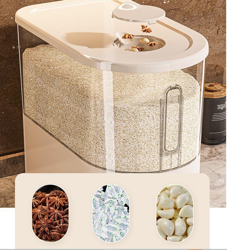 Large Rice Dispenser 25Lbs, Cereal Dispenser Rice Container Food Storage Container with Measuring Cup, Cereal Containers Storage Kitchen Storage Household Rice Pet Food Holder (25LBS)