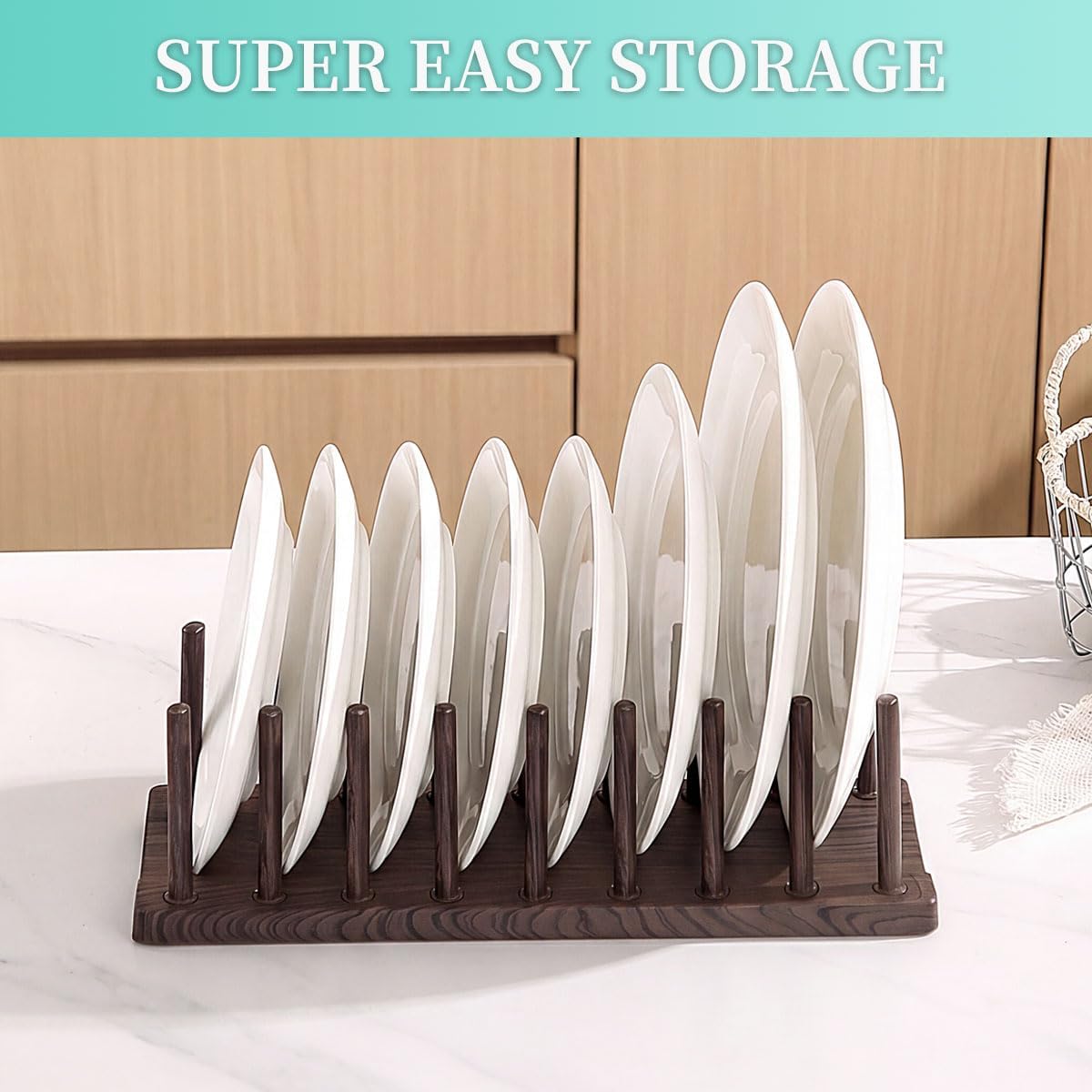 Dish Rack 14", Adjustable Vertical Plate & Lid Organizer for Kitchen Cabinet or Countertop, Drying Stand for Dishes, Cutting Boards, Pot Lids, Food Container Lids, Cups, Bakeware & Books
