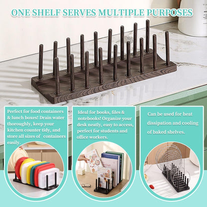 Dish Rack 14", Adjustable Vertical Plate & Lid Organizer for Kitchen Cabinet or Countertop, Drying Stand for Dishes, Cutting Boards, Pot Lids, Food Container Lids, Cups, Bakeware & Books