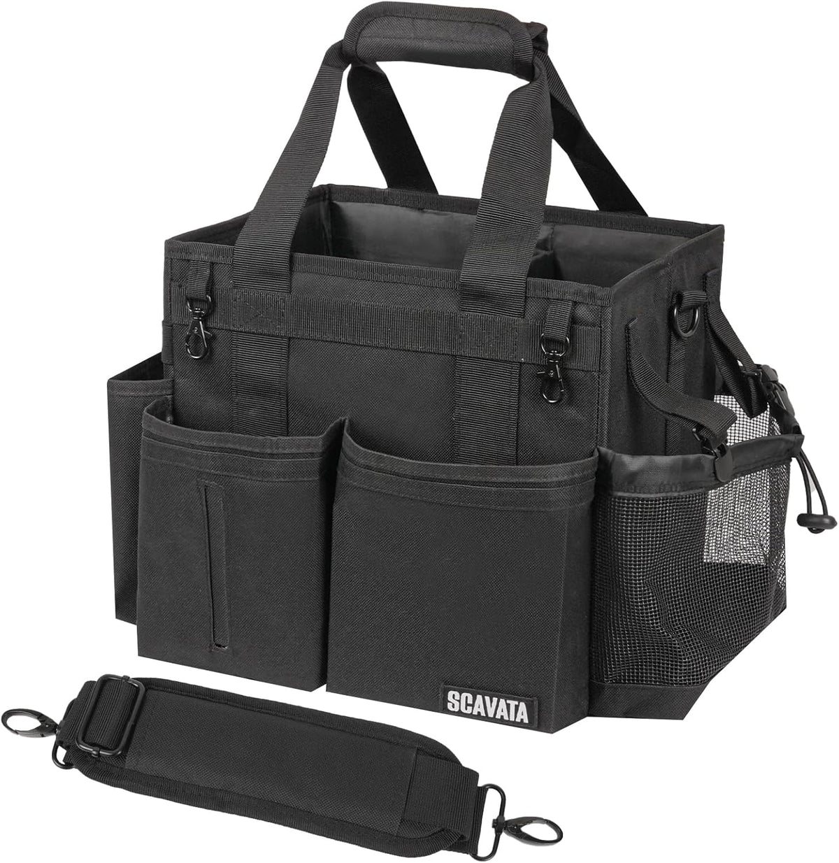 SCAVATA Compact Wearable Cleaning Caddy with Handle & Shoulder Straps | Small Cleaning Supplies Organizer, Under Sink & Car Cleaning Tools Storage Bag for Housekeepers Cleaners, Black