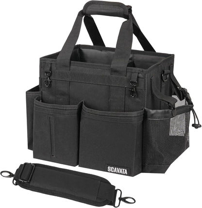 SCAVATA Compact Wearable Cleaning Caddy with Handle & Shoulder Straps | Small Cleaning Supplies Organizer, Under Sink & Car Cleaning Tools Storage Bag for Housekeepers Cleaners, Black