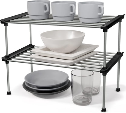 Set of 2 Stackable Cabinet Organizer Shelf 9.8 x 7.8 x 6.1 White | Kitchen Counter Shelves, Kitchen Cabinet Organizers and Storage, Pantry Storage Shelf Organizer