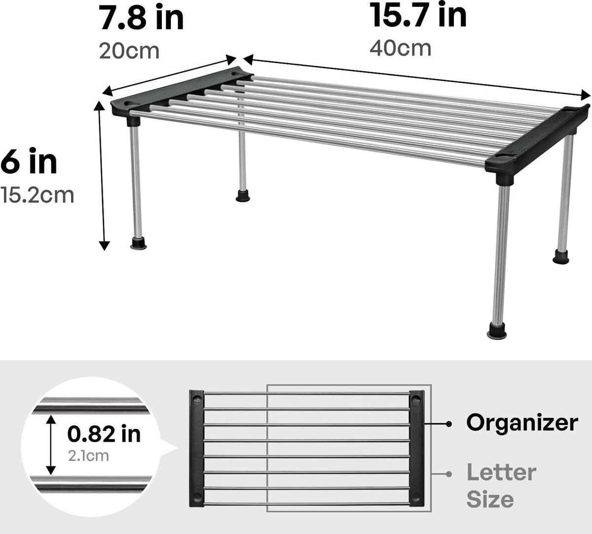 Set of 2 Stackable Cabinet Organizer Shelf 9.8 x 7.8 x 6.1 White | Kitchen Counter Shelves, Kitchen Cabinet Organizers and Storage, Pantry Storage Shelf Organizer