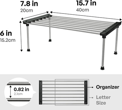 Set of 2 Stackable Cabinet Organizer Shelf 9.8 x 7.8 x 6.1 White | Kitchen Counter Shelves, Kitchen Cabinet Organizers and Storage, Pantry Storage Shelf Organizer