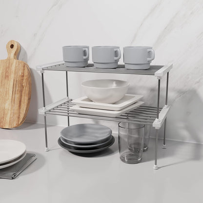 Set of 2 Stackable Cabinet Organizer Shelf 9.8 x 7.8 x 6.1 White | Kitchen Counter Shelves, Kitchen Cabinet Organizers and Storage, Pantry Storage Shelf Organizer