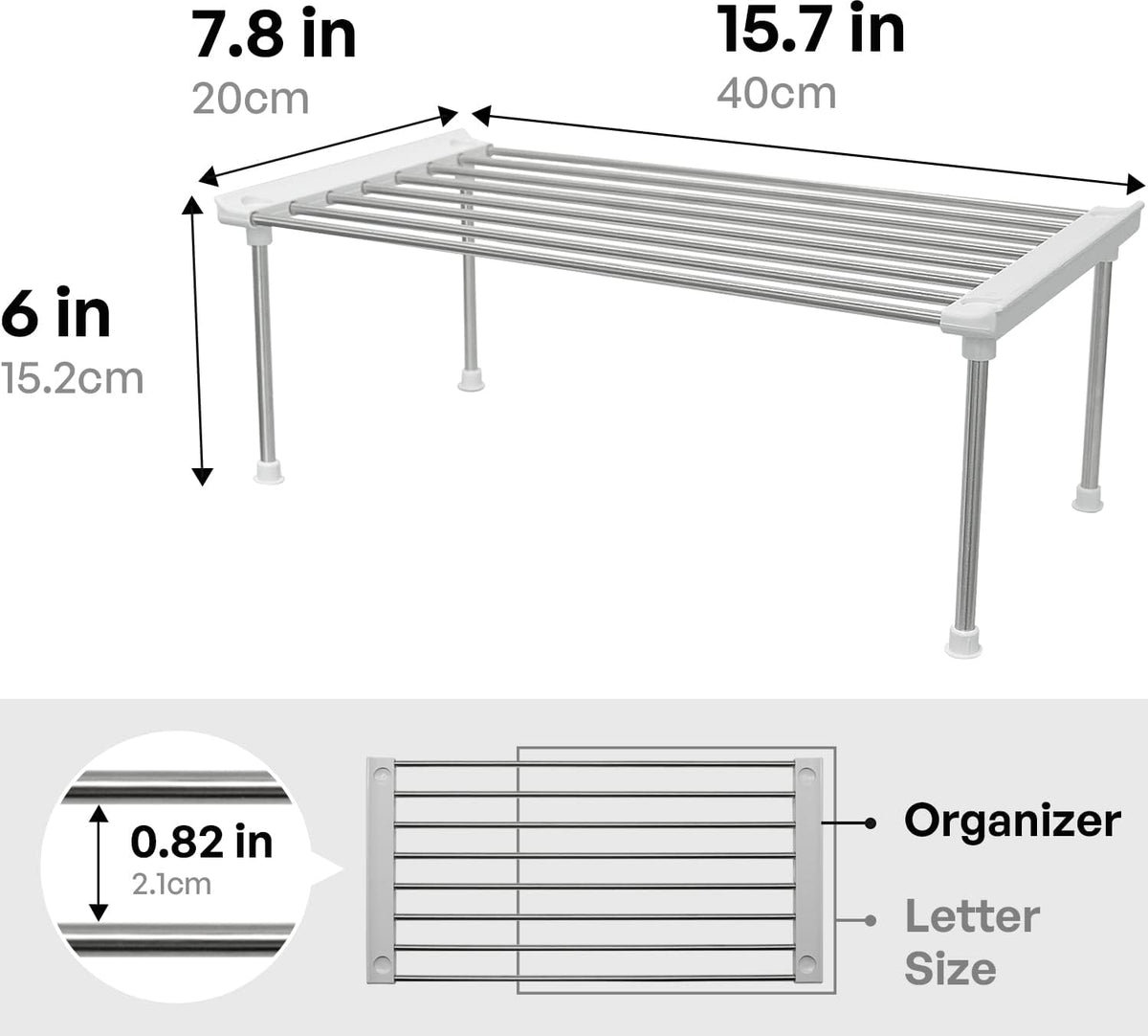 Set of 2 Stackable Cabinet Organizer Shelf 9.8 x 7.8 x 6.1 White | Kitchen Counter Shelves, Kitchen Cabinet Organizers and Storage, Pantry Storage Shelf Organizer