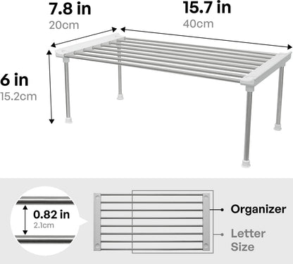 Set of 2 Stackable Cabinet Organizer Shelf 9.8 x 7.8 x 6.1 White | Kitchen Counter Shelves, Kitchen Cabinet Organizers and Storage, Pantry Storage Shelf Organizer