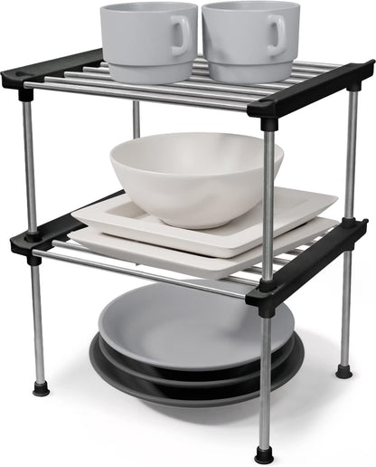 Set of 2 Stackable Cabinet Organizer Shelf 9.8 x 7.8 x 6.1 White | Kitchen Counter Shelves, Kitchen Cabinet Organizers and Storage, Pantry Storage Shelf Organizer