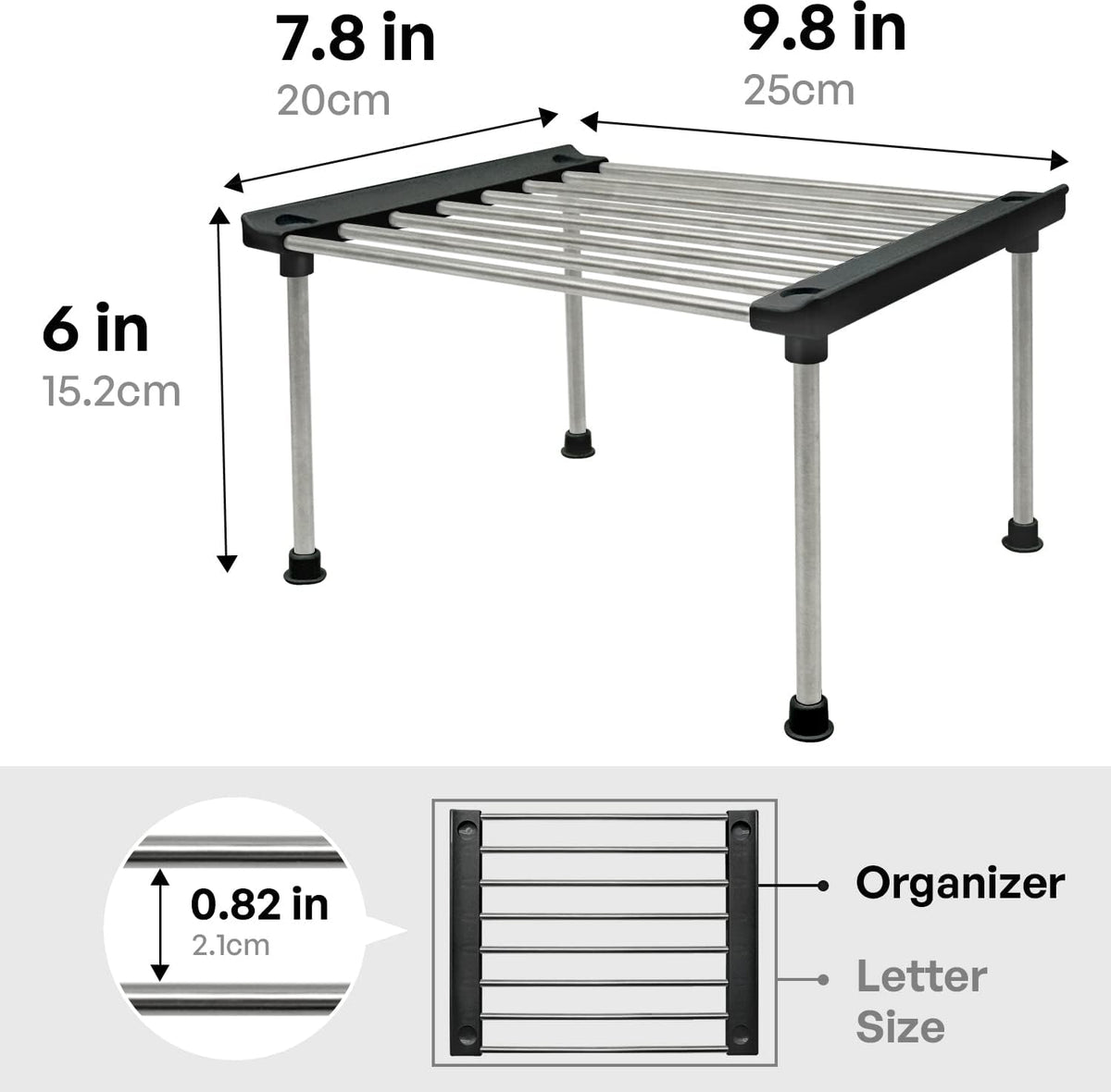 Set of 2 Stackable Cabinet Organizer Shelf 9.8 x 7.8 x 6.1 White | Kitchen Counter Shelves, Kitchen Cabinet Organizers and Storage, Pantry Storage Shelf Organizer