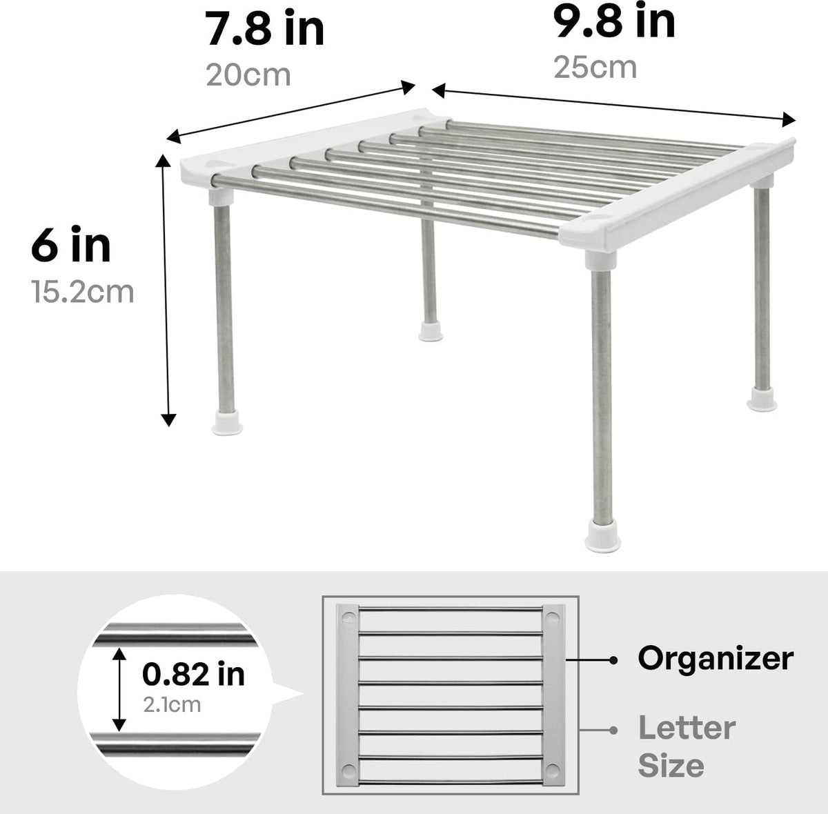 Set of 2 Stackable Cabinet Organizer Shelf 9.8 x 7.8 x 6.1 White | Kitchen Counter Shelves, Kitchen Cabinet Organizers and Storage, Pantry Storage Shelf Organizer