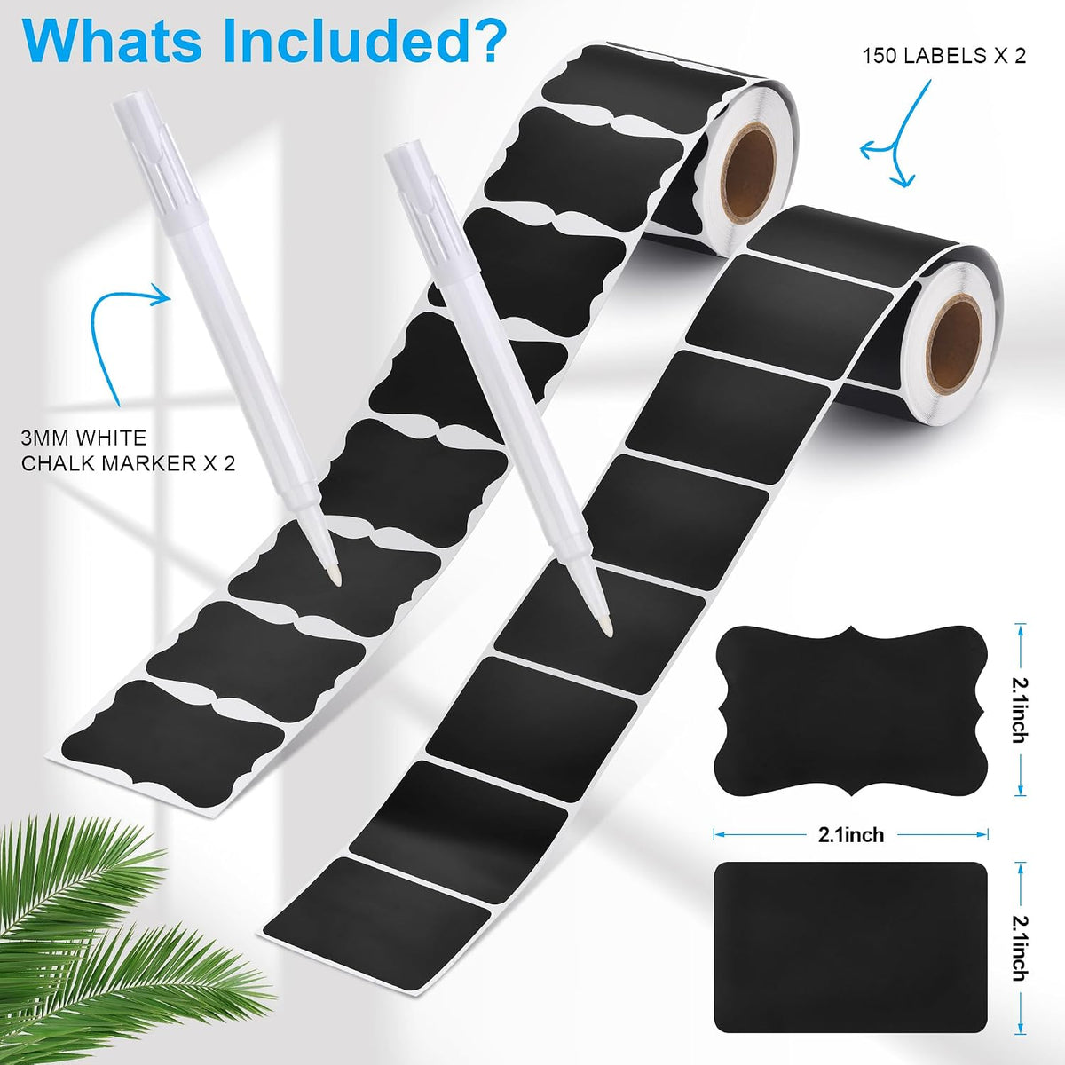 Chalkboard Labels - 180pcs Waterproof Reusable Blackboard Stickers with 2 Free Erasable White Chalk Marker, Mini Decorative Chalk Labels for Jars Containers Kitchen Home Pantry Office