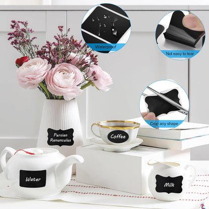 Chalkboard Labels - 180pcs Waterproof Reusable Blackboard Stickers with 2 Free Erasable White Chalk Marker, Mini Decorative Chalk Labels for Jars Containers Kitchen Home Pantry Office