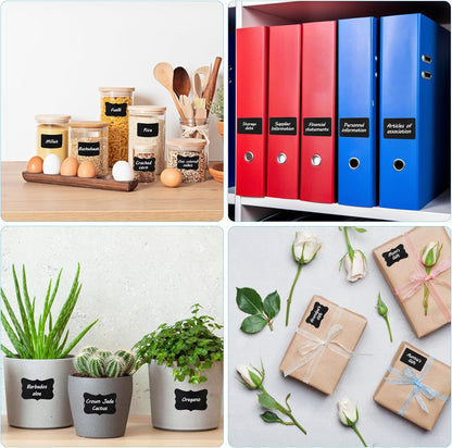 Chalkboard Labels - 180pcs Waterproof Reusable Blackboard Stickers with 2 Free Erasable White Chalk Marker, Mini Decorative Chalk Labels for Jars Containers Kitchen Home Pantry Office