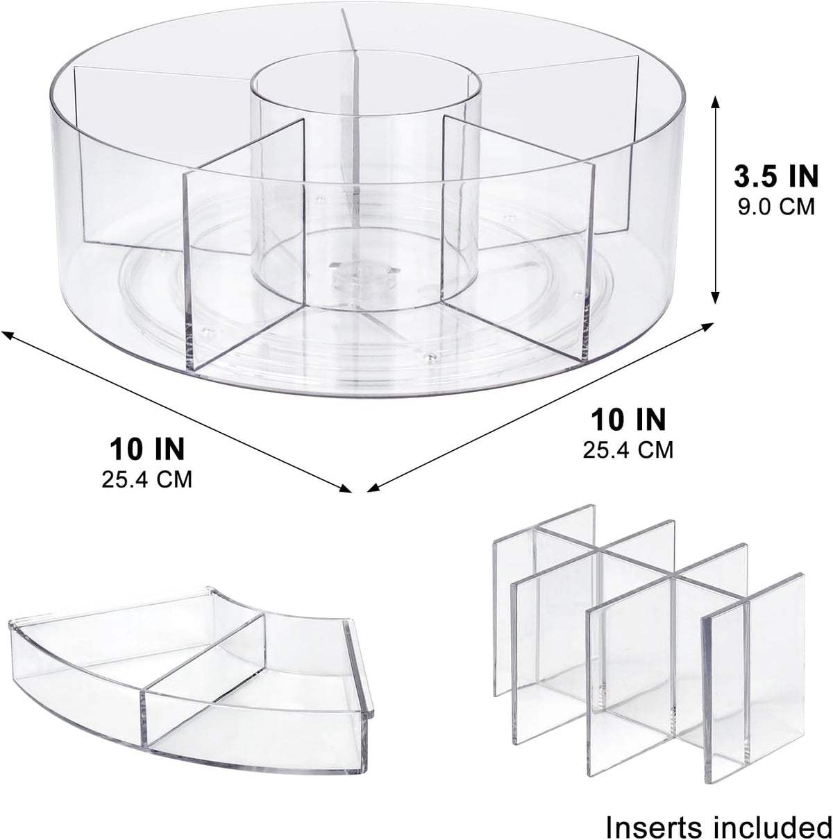 360° Rotating Makeup Organizer, 10" Clear Turntable Lazy Susan Organizer for Vanity, Bathroom Counter, Cabinet, Spinning Cosmetic Storage Holder with 6 Dividers for Skincare, Makeup Brushes, Lipsticks