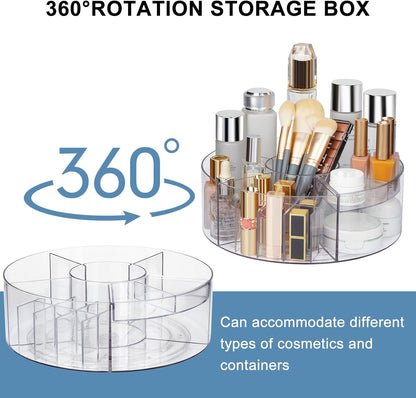 360° Rotating Makeup Organizer, 10" Clear Turntable Lazy Susan Organizer for Vanity, Bathroom Counter, Cabinet, Spinning Cosmetic Storage Holder with 6 Dividers for Skincare, Makeup Brushes, Lipsticks