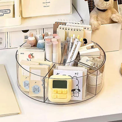 360° Rotating Makeup Organizer, 10" Clear Turntable Lazy Susan Organizer for Vanity, Bathroom Counter, Cabinet, Spinning Cosmetic Storage Holder with 6 Dividers for Skincare, Makeup Brushes, Lipsticks