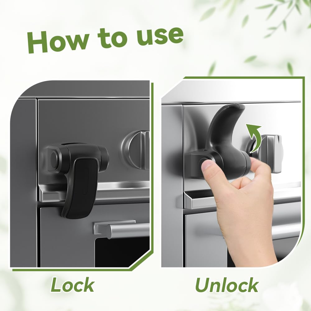 2 PCS Baby Safety Oven Door Lock, Kitchen Safety Locks for Babies, Childproof Oven Locks for Kids, Heat-Resistant, No Screws & Drilling (Black)
