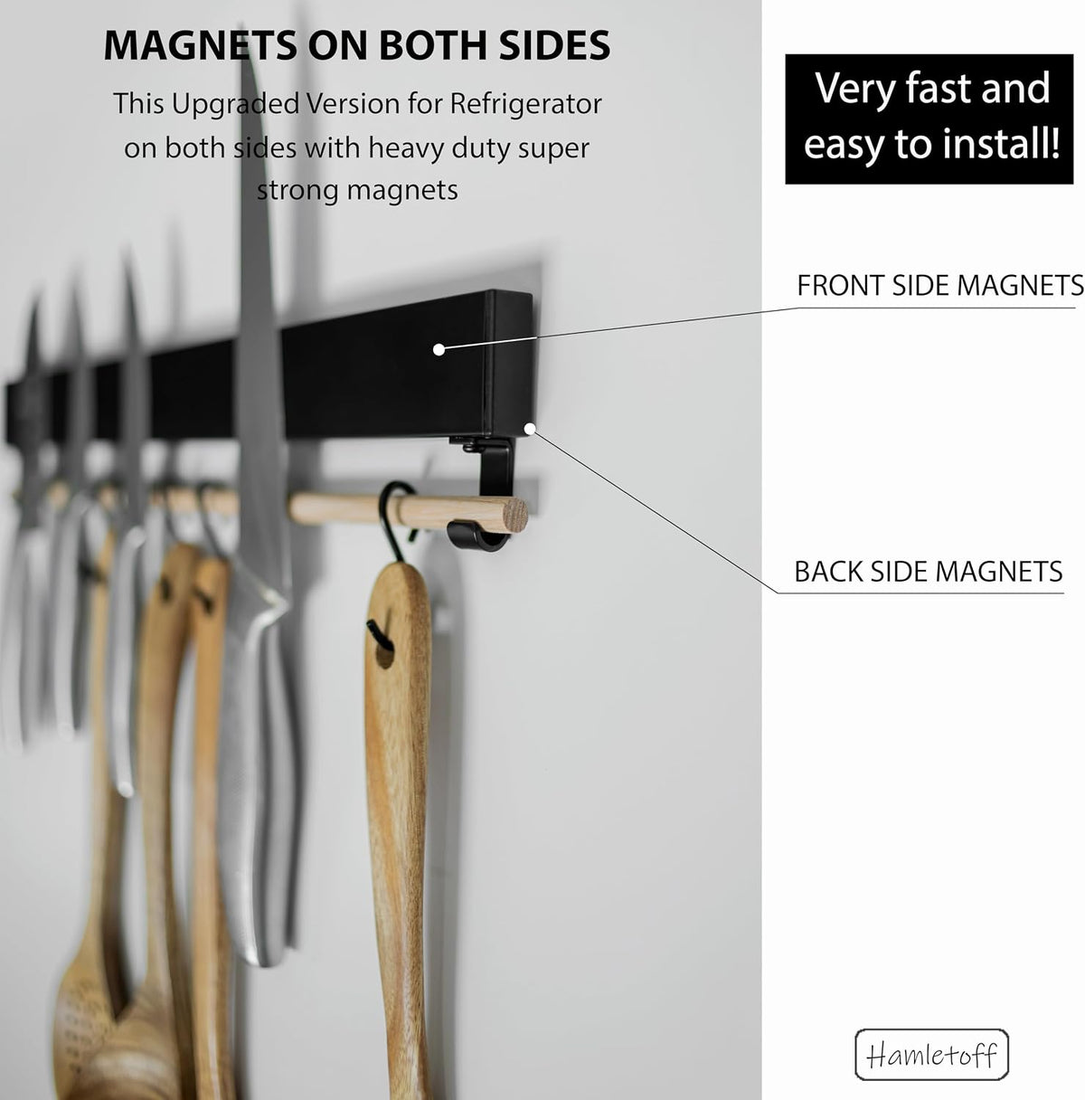 Magnetic Knife Holder for Refrigerator – 12 Inch Professional Double Sided Magnetic Knife Strip for Fridge - Stainless Steel Magnetic Knife Holder for Wall Self Adhesive