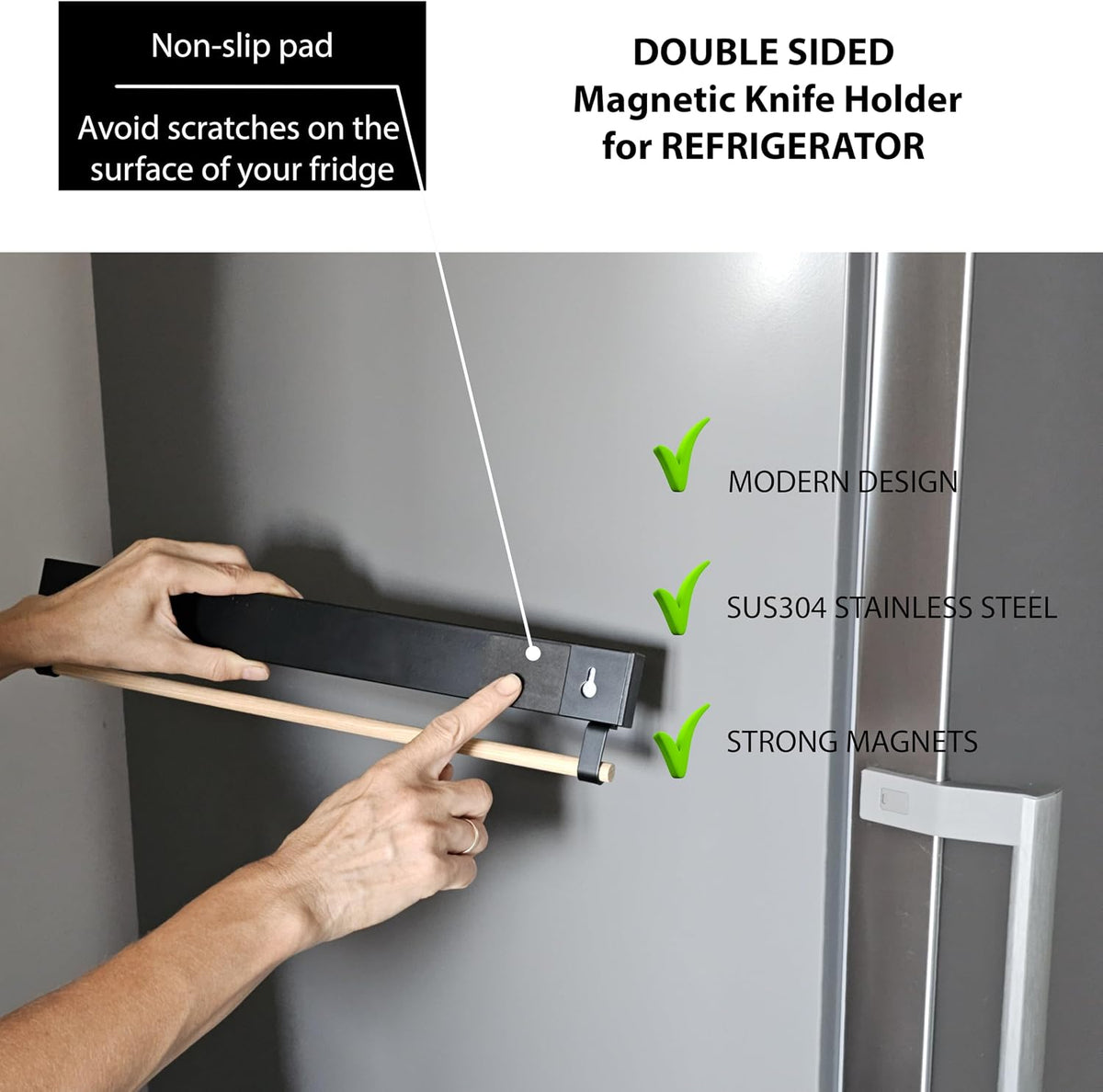 Magnetic Knife Holder for Refrigerator – 12 Inch Professional Double Sided Magnetic Knife Strip for Fridge - Stainless Steel Magnetic Knife Holder for Wall Self Adhesive