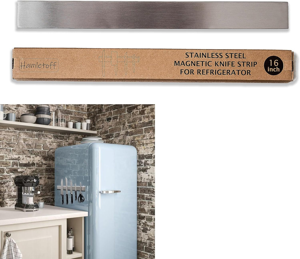 Magnetic Knife Holder for Refrigerator – 12 Inch Professional Double Sided Magnetic Knife Strip for Fridge - Stainless Steel Magnetic Knife Holder for Wall Self Adhesive