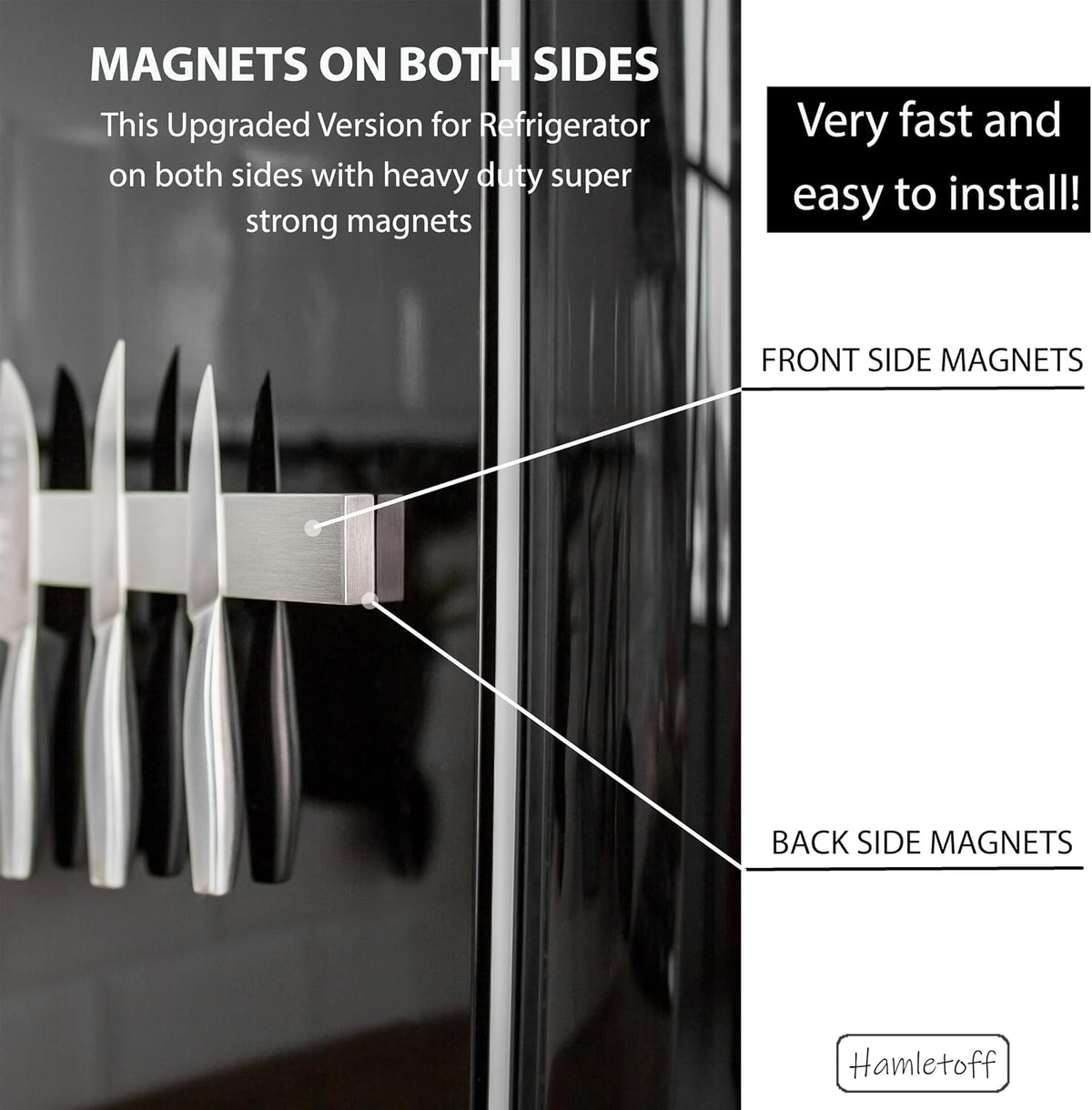 Magnetic Knife Holder for Refrigerator – 12 Inch Professional Double Sided Magnetic Knife Strip for Fridge - Stainless Steel Magnetic Knife Holder for Wall Self Adhesive