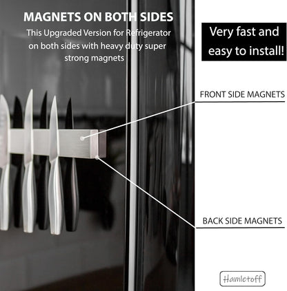 Magnetic Knife Holder for Refrigerator – 12 Inch Professional Double Sided Magnetic Knife Strip for Fridge - Stainless Steel Magnetic Knife Holder for Wall Self Adhesive