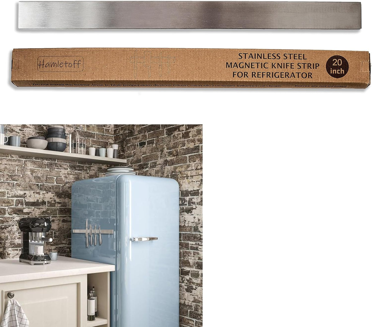 Magnetic Knife Holder for Refrigerator – 12 Inch Professional Double Sided Magnetic Knife Strip for Fridge - Stainless Steel Magnetic Knife Holder for Wall Self Adhesive