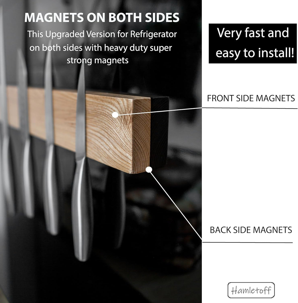 Magnetic Knife Holder for Refrigerator – 12 Inch Professional Double Sided Magnetic Knife Strip for Fridge - Stainless Steel Magnetic Knife Holder for Wall Self Adhesive