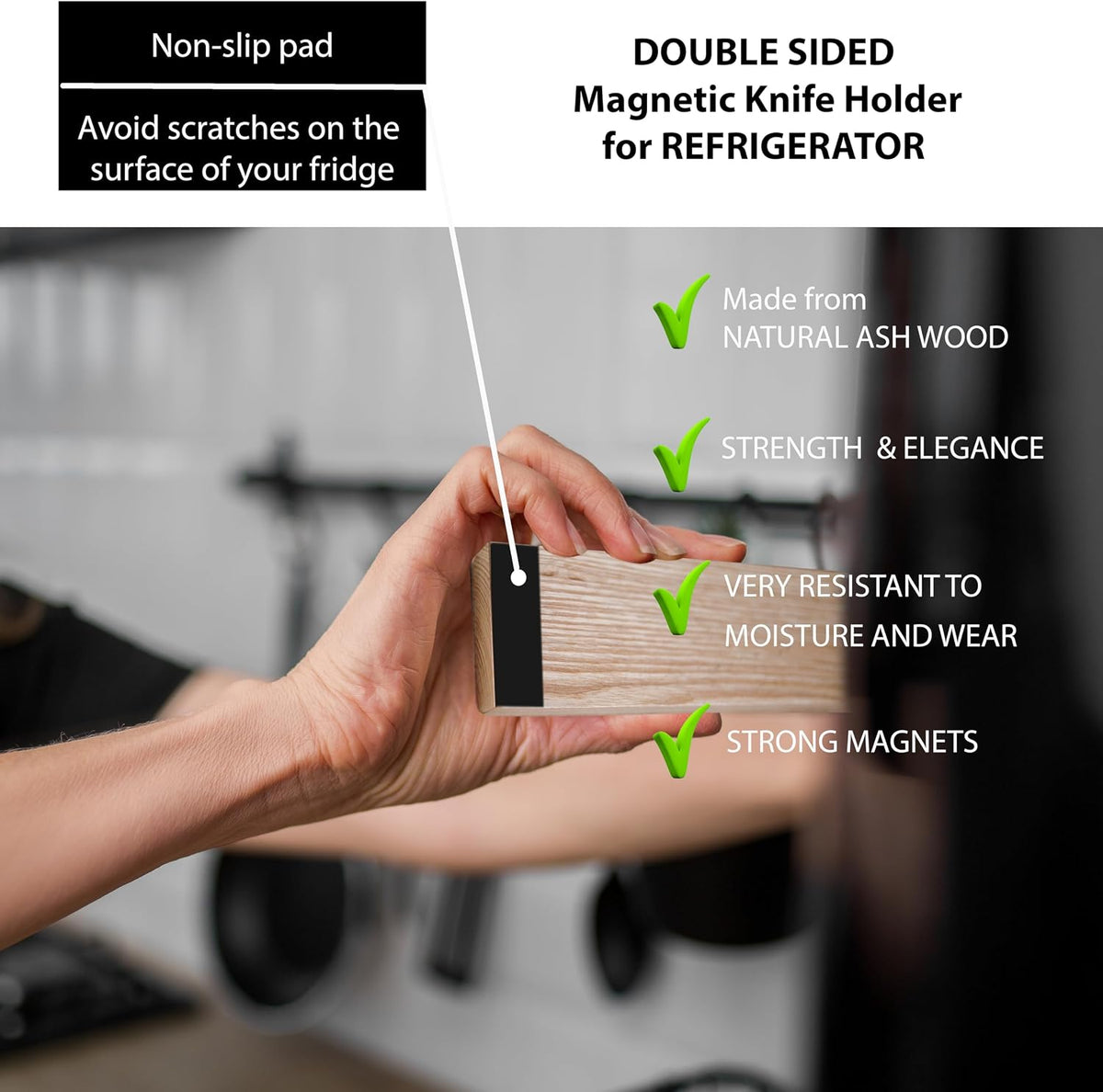 Magnetic Knife Holder for Refrigerator – 12 Inch Professional Double Sided Magnetic Knife Strip for Fridge - Stainless Steel Magnetic Knife Holder for Wall Self Adhesive