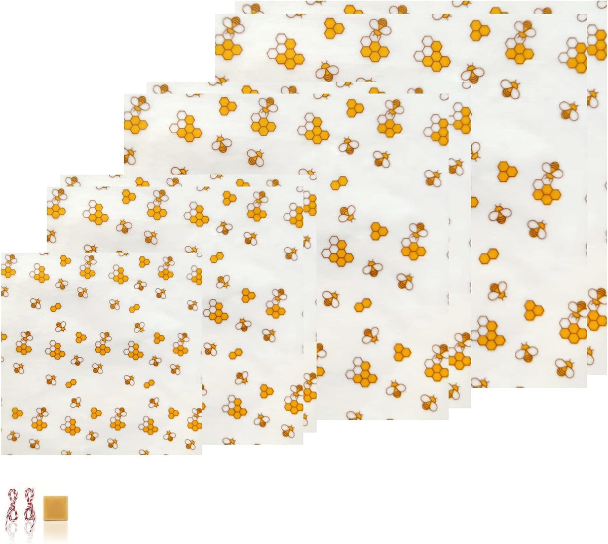 Beeswax Food Wrap (Set of 7) Sustainable Alternative to Aluminum Foil and Albal Paper - For Fruits, Vegetables, Bread, Cheese and Other Foods