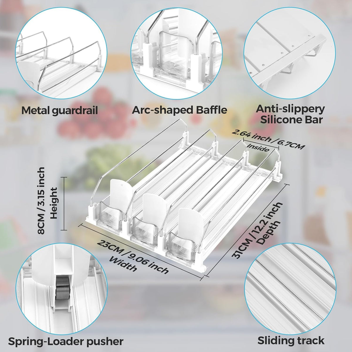 Drink Dispenser for Refrigerator, Self-Pushing Soda Can Organizer for Fridge, 3 Rows has been Assembled, Automatic Can Organizer with Spring Loaded for Refrigerator Holds 12 cans, Black