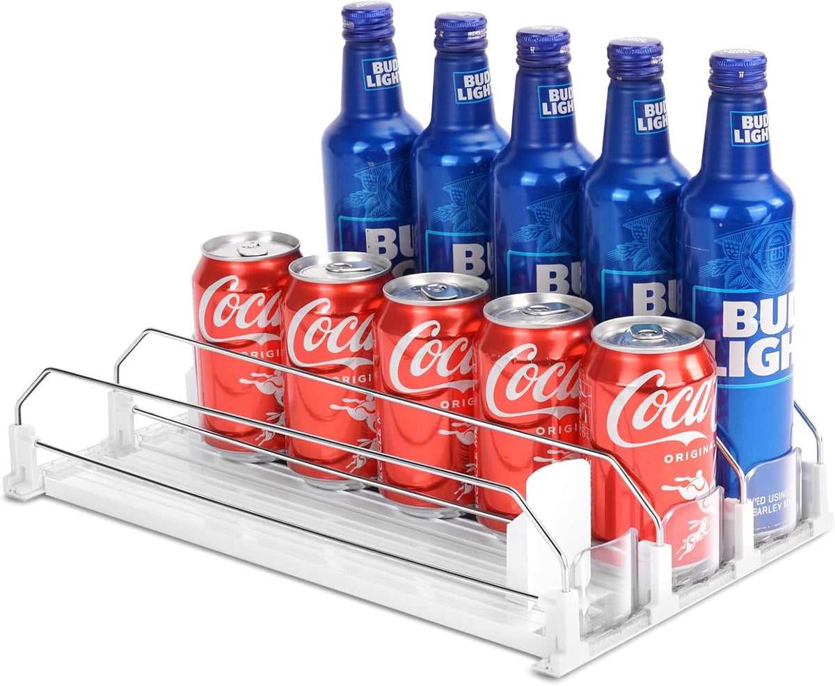 Drink Dispenser for Refrigerator, Self-Pushing Soda Can Organizer for Fridge, 3 Rows has been Assembled, Automatic Can Organizer with Spring Loaded for Refrigerator Holds 12 cans, Black