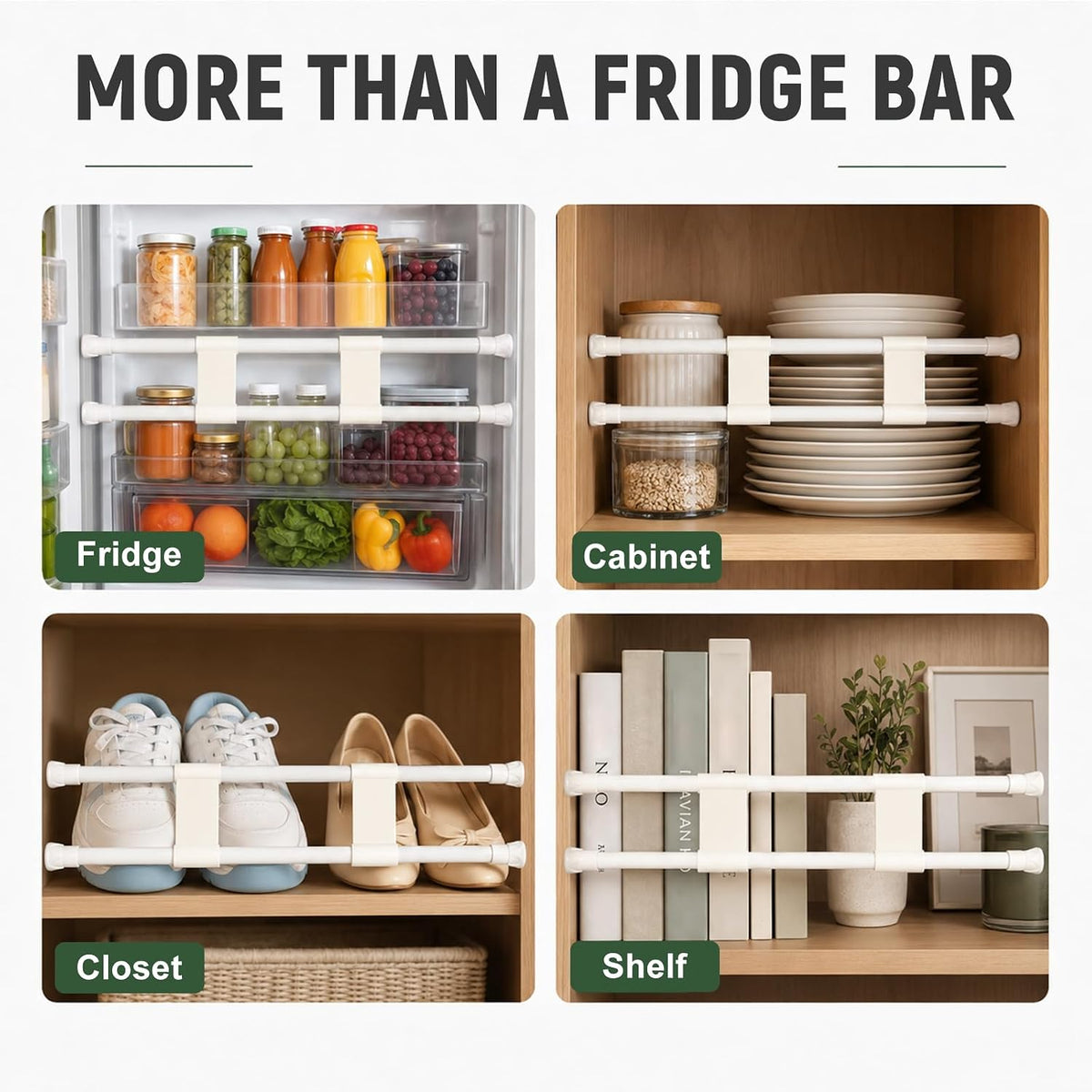 Double RV Refrigerator Bars, Adjustable Auto Refrigerator Rod Extends Between 15.9" and 28.6", Non-Slip Fridge Tension Rod for Camper Kitchen Cupboard Bookshelf