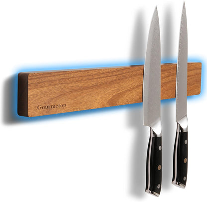 Magnetic Knife Holder for Wall 16”, Acacia Wood, No Drill Fridge