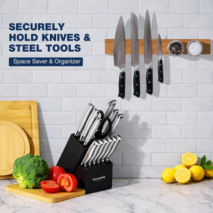 Magnetic Knife Holder for Wall 16”, Acacia Wood, No Drill Fridge