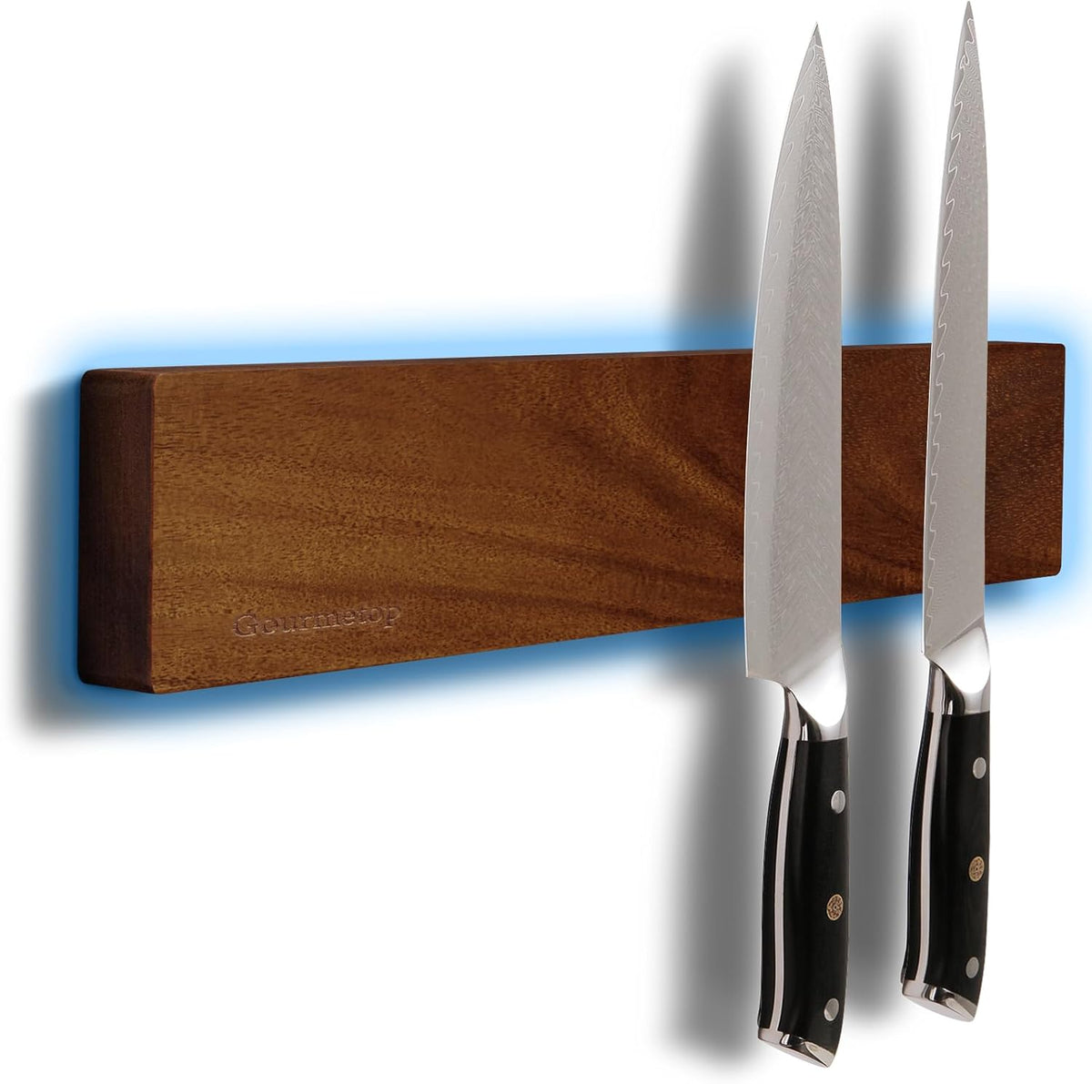 Magnetic Knife Holder for Wall 16”, Acacia Wood, No Drill Fridge