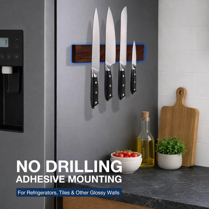Magnetic Knife Holder for Wall 16”, Acacia Wood, No Drill Fridge