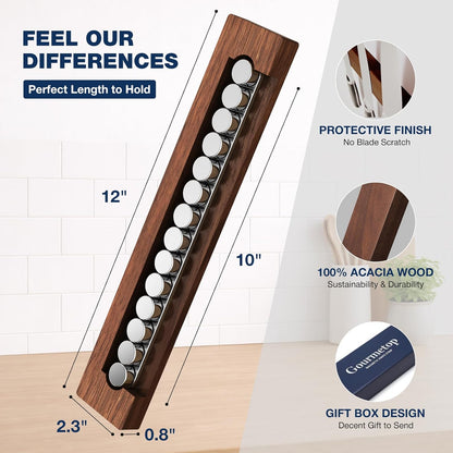 Magnetic Knife Holder for Wall 16”, Acacia Wood, No Drill Fridge
