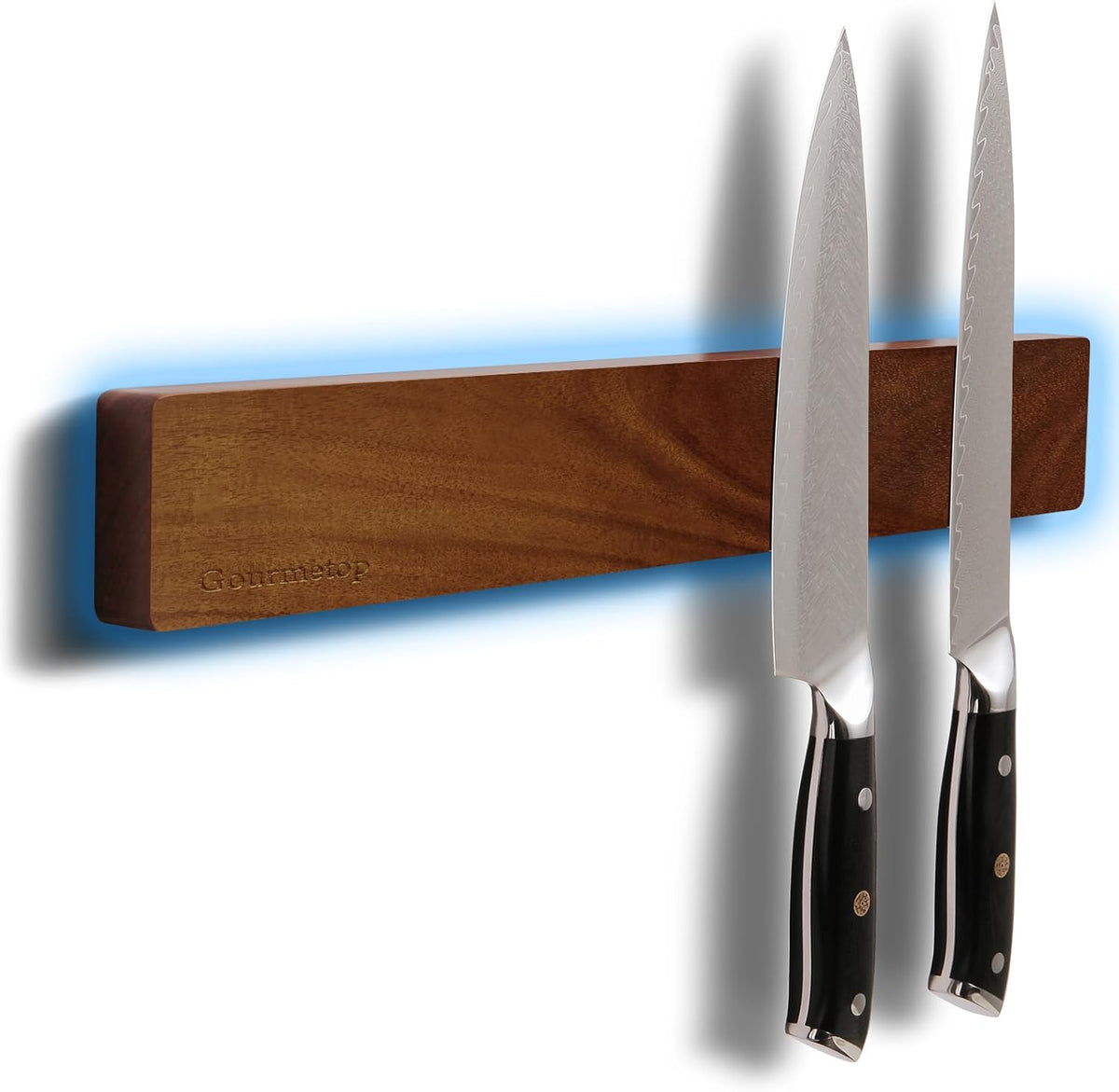 Magnetic Knife Holder for Wall 16”, Acacia Wood, No Drill Fridge