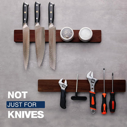 Magnetic Knife Holder for Wall 16”, Acacia Wood, No Drill Fridge