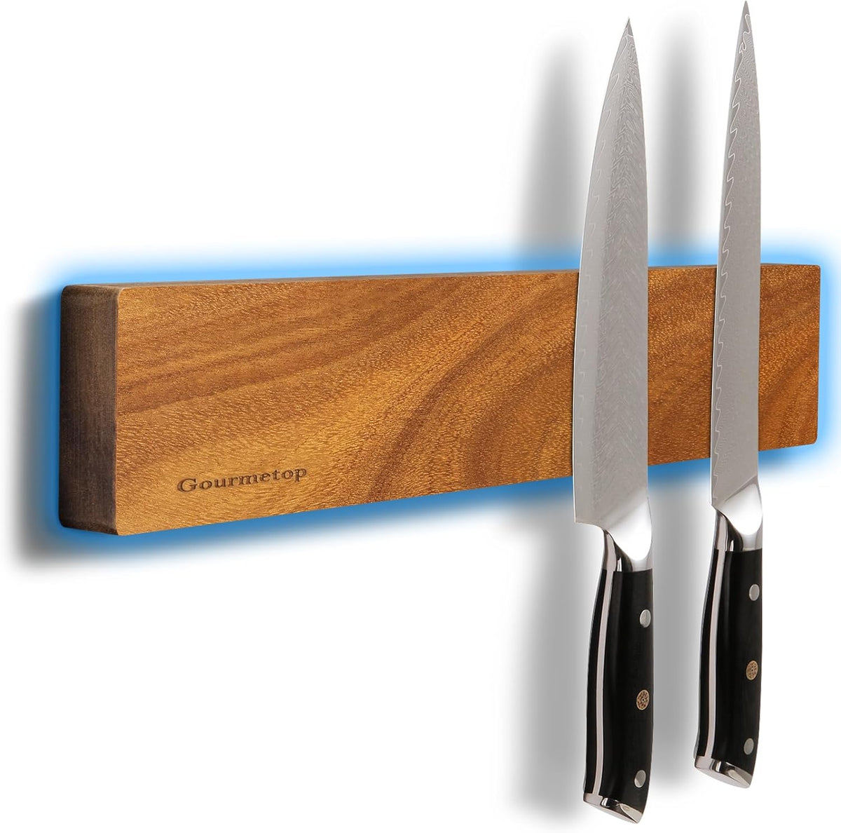 Magnetic Knife Holder for Wall 16”, Acacia Wood, No Drill Fridge