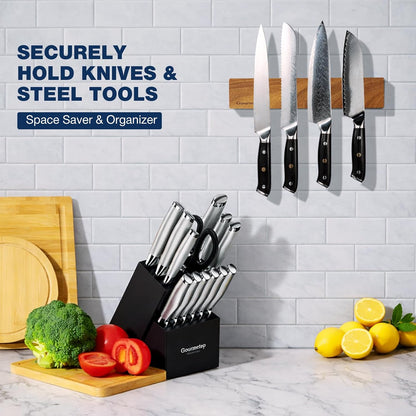 Magnetic Knife Holder for Wall 16”, Acacia Wood, No Drill Fridge