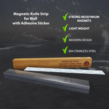 Premium Magnetic Knife Strip for Wall no Drilling – 16 Inch Stainless Steel Magnetic Knife Holder with Neodymium Magnet Strong Adhesive Tape - Lightweight Kitchen Magnet Knife Bar