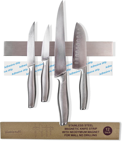 Premium Magnetic Knife Strip for Wall no Drilling – 16 Inch Stainless Steel Magnetic Knife Holder with Neodymium Magnet Strong Adhesive Tape - Lightweight Kitchen Magnet Knife Bar