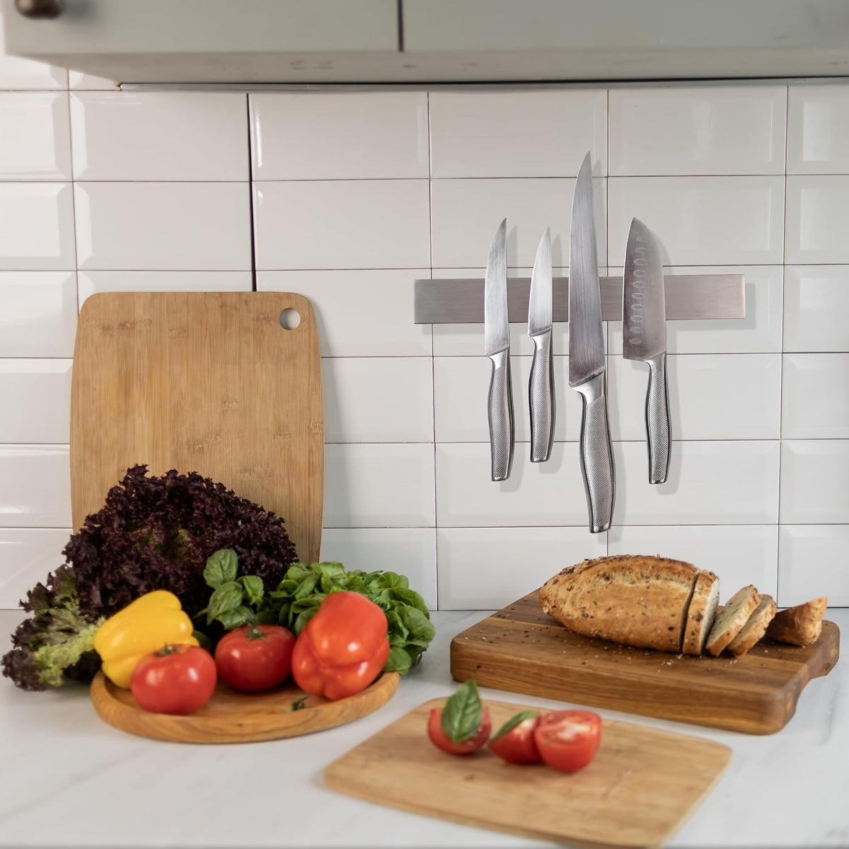 Premium Magnetic Knife Strip for Wall no Drilling – 16 Inch Stainless Steel Magnetic Knife Holder with Neodymium Magnet Strong Adhesive Tape - Lightweight Kitchen Magnet Knife Bar