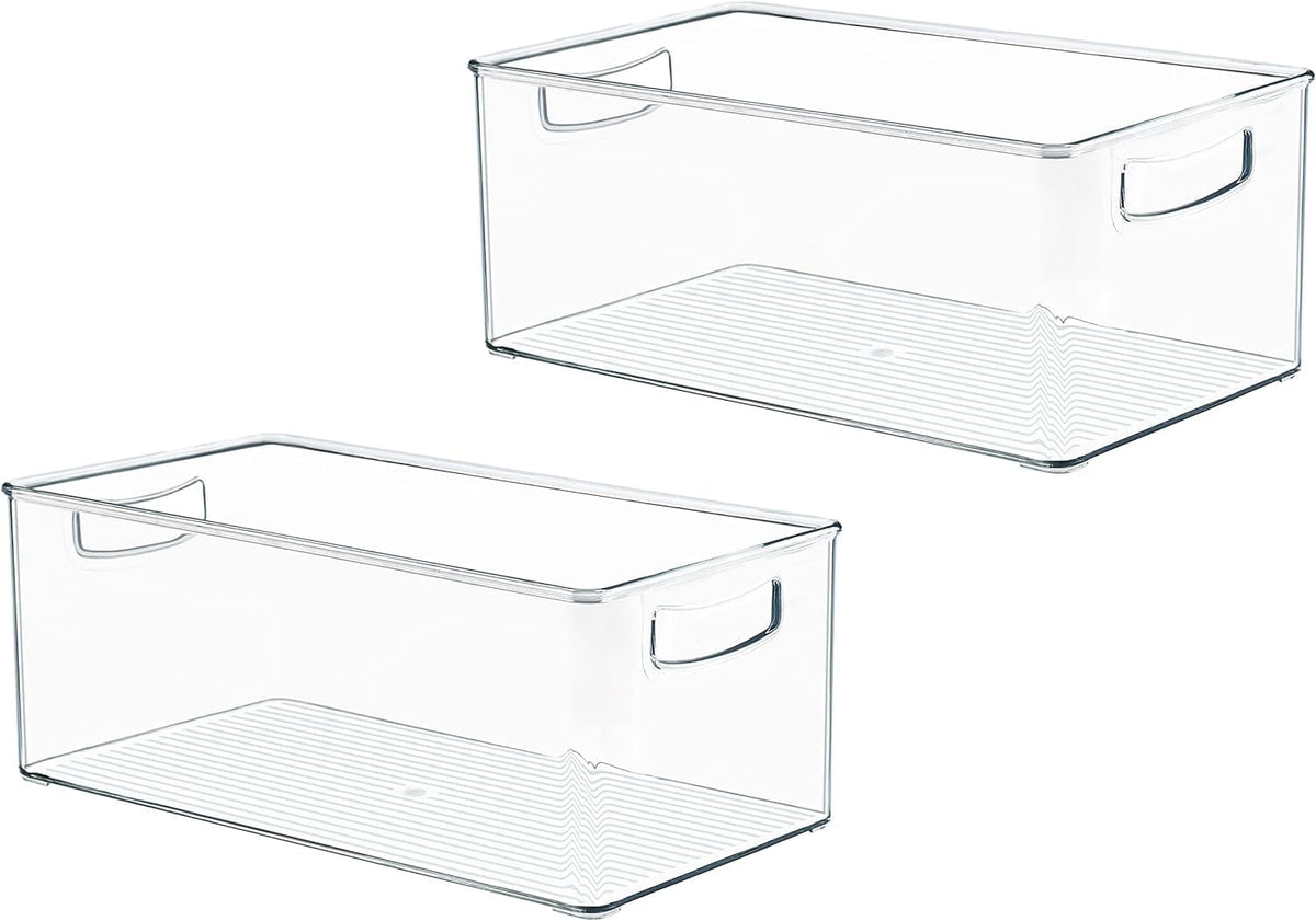 2 Pack Deep Freezer Organizer Bins, Straight Side Stackable Chest Freezer Storage Bins, Pantry organizers and Storage, Food-Grade Plastic