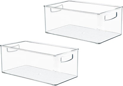2 Pack Deep Freezer Organizer Bins, Straight Side Stackable Chest Freezer Storage Bins, Pantry organizers and Storage, Food-Grade Plastic