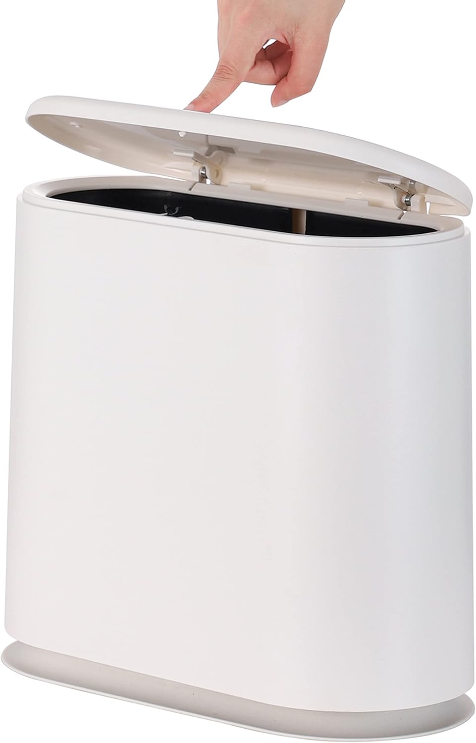 Black Slim Bathroom Trash Can with Press Top Lid,12 Liter Small Thin Garbage Can,3.17 Gallon Narrow Dog Proof Plastic Waste Basket and Covered Wastebasket for Room,Bedroom,Kitchen,Toilet,Office,Dorm